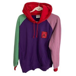 Teddy Fresh Hoodie Mens Large Rainbow Colorblock Pullover Sweater Outdoor